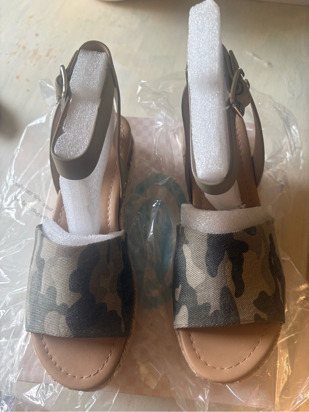 Soda Olive Camo Wedge Slingback Sandals